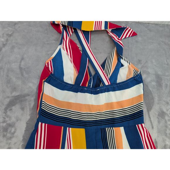 Retro funky Lulumari striped colorful collared button tie front small maxi dress - Picture 8 of 10